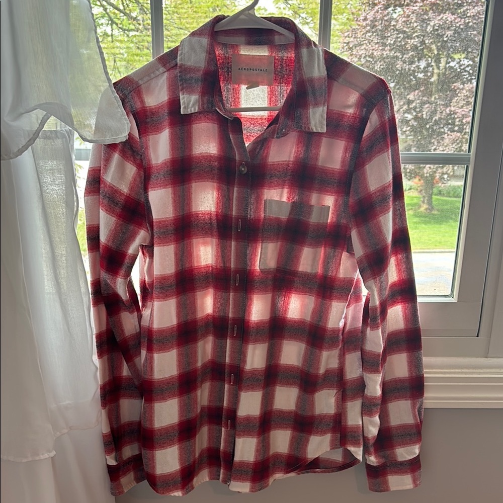 Aeropostale Red and White Plaid Button Down Shirt